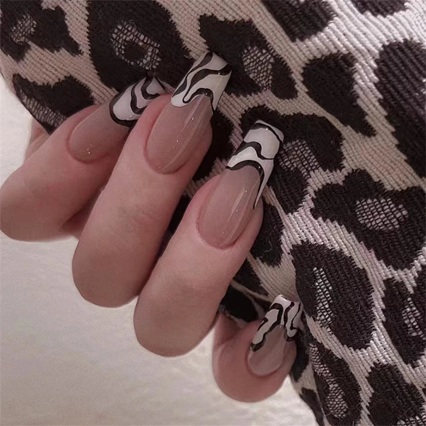 24Pcs/Set Love Ballerina Press on Nails Sets Free False Nails Adhesive Full Cover Artificial Art Fake Nail Professional Material