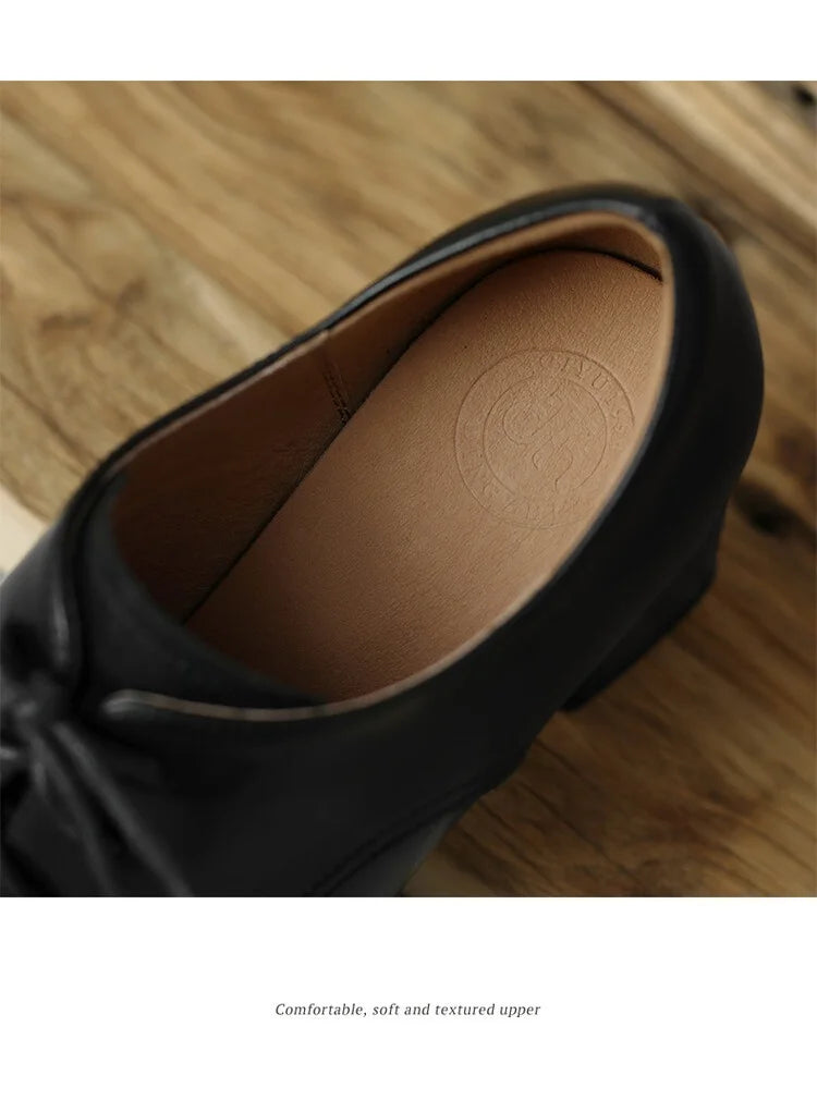 NEW Spring/Autumn Women Loafers Square Toe High heels Split Leather Chunky Heel Pumps Women Plus Size Retro Lace Up Black Shoes