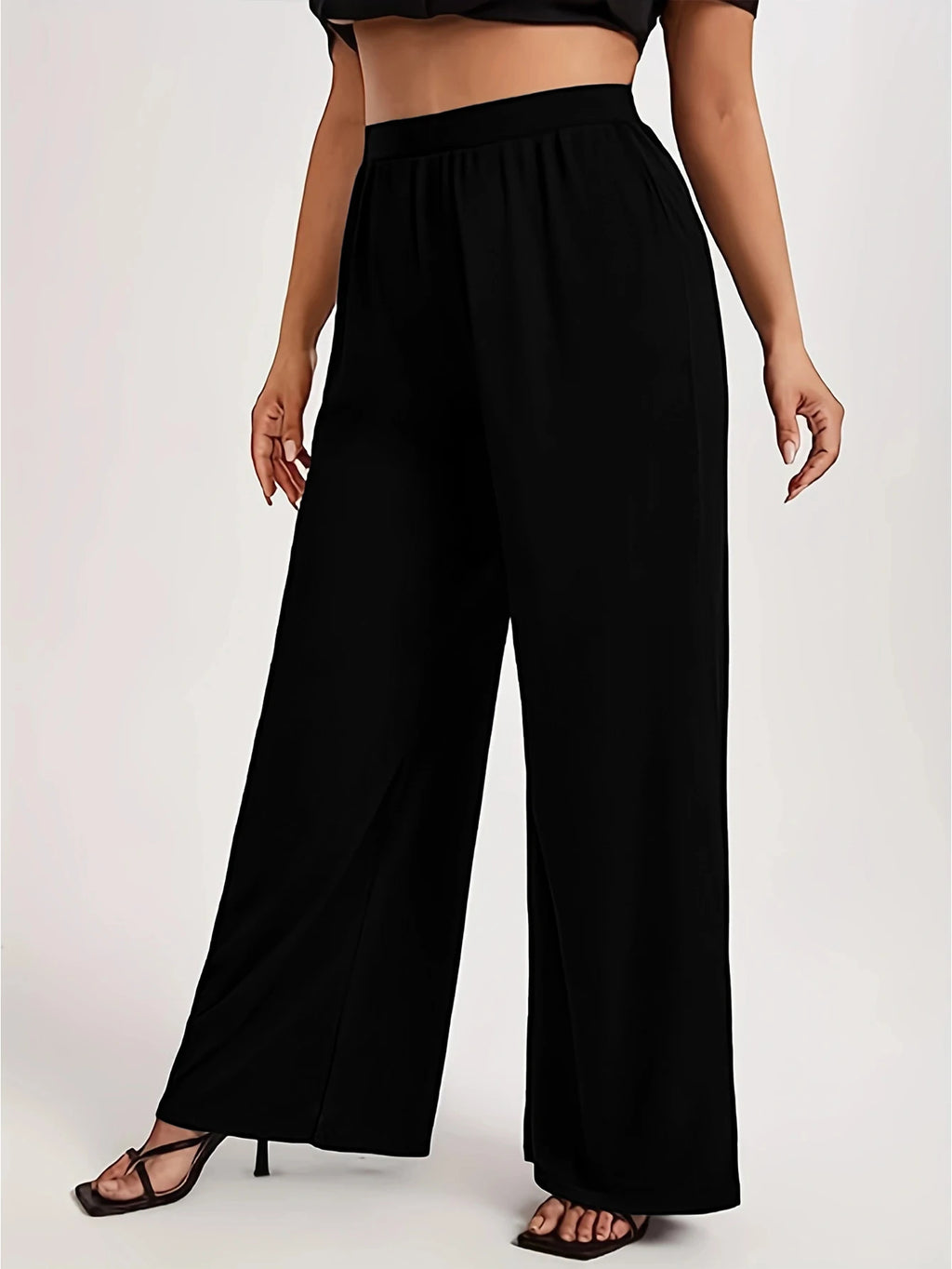  2025 Trendy Classy Wide Leg Pants Women Solid Black Regular Waist Comfortable Slimming Office Daily Wear 