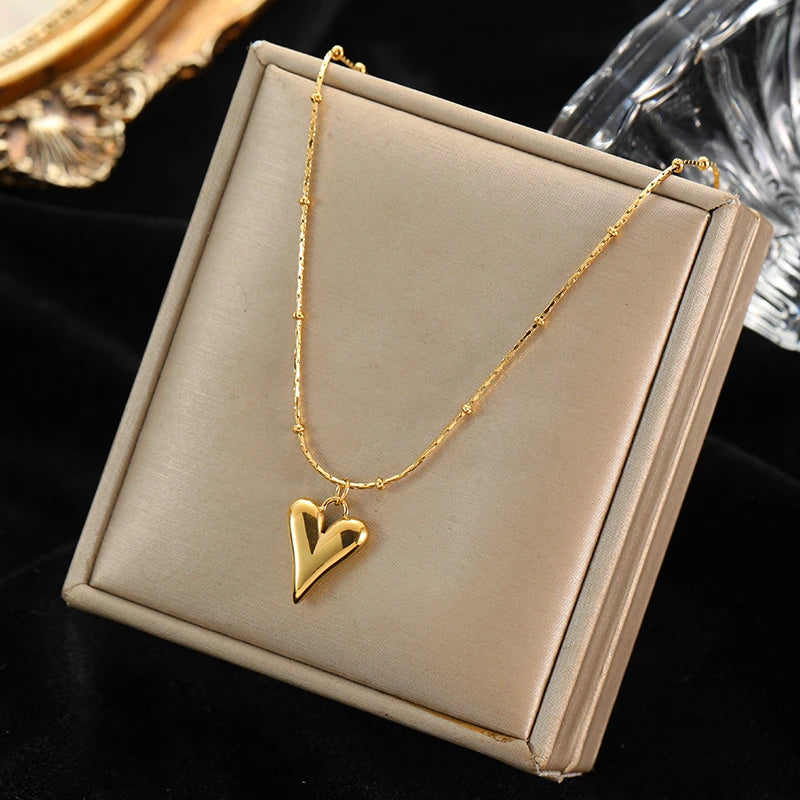 EILIECK 316L Stainless Steel Heart Pendant Chain Necklace for Women Stylish Trend Girls Neck Choker Jewelry Gifts Waterproof