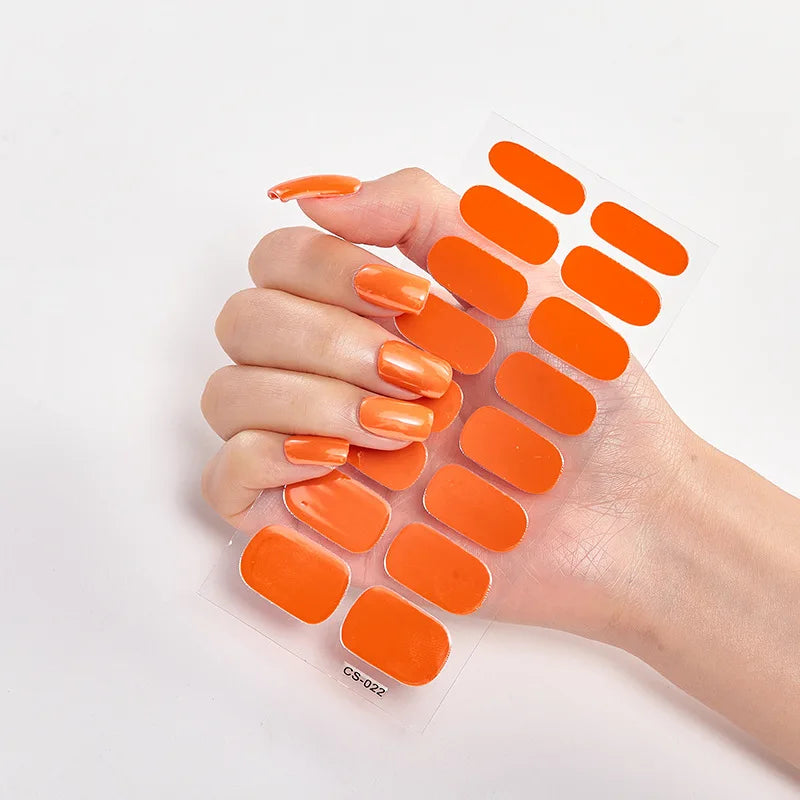 16p solid color stickers nail art supplies European and American simple decals oil film decals press on nails stickers designer