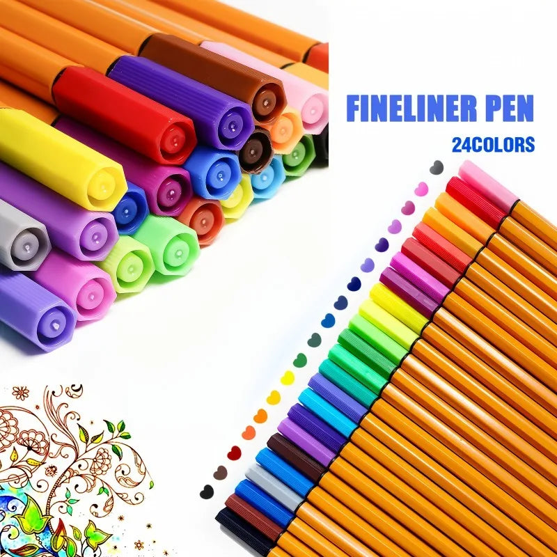 12/24pcs Colorful Fine Liner Pen Set,Waterproof Color Markers for Drawing, Office Notes,School Stationery Gift，Classroom Marking