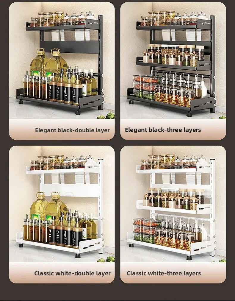 Kitchen Countertop Organizer Rack with Adjustable Feet Knife Storage and Removable Shelves for Cooking Essentials Use