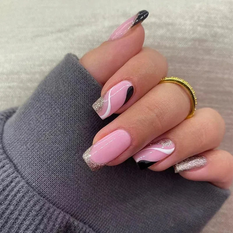 24Pcs/Set Love Ballerina Press on Nails Sets Free False Nails Adhesive Full Cover Artificial Art Fake Nail Professional Material