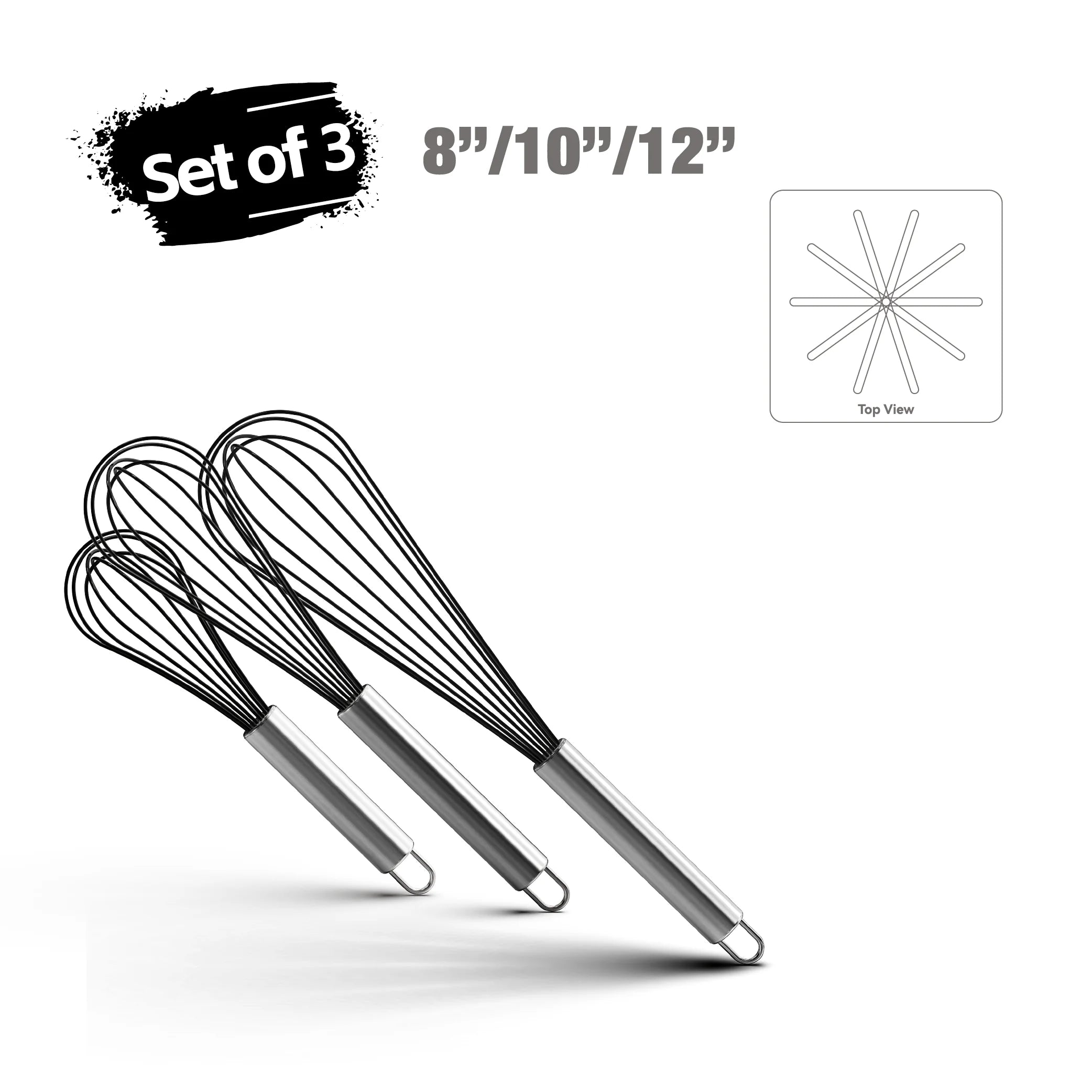 VIMACO® Balloon Whisk Stainless Steel 304 18/8 Wire Beater 8"10"12" Kitchen Cooking Tool  No-Stick for Egg
