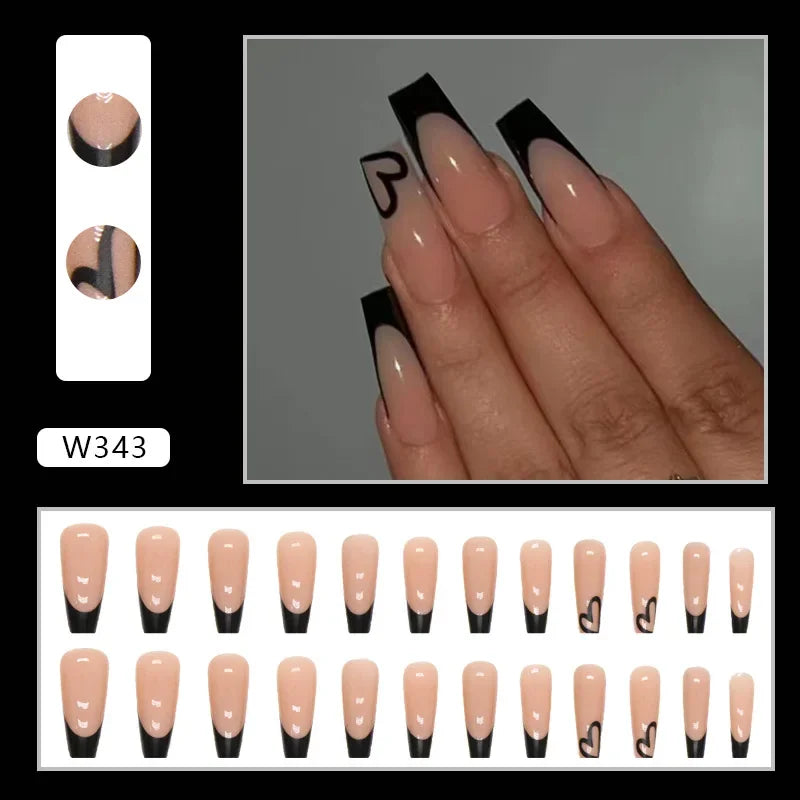New Short Ballet 24 Pcs Fake Nail with Jelly sticker Press on False Nails Wearable Round Head Oval Full Cover Nail Tips