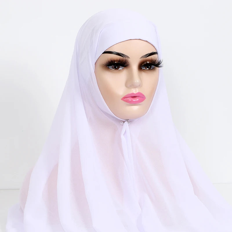 Muslim Women Chiffon Hijab With Cap Bonnet Instant Chiffon Hijab Pinles Shawl Head Scarf Under scarf Caps Cover Headwrap