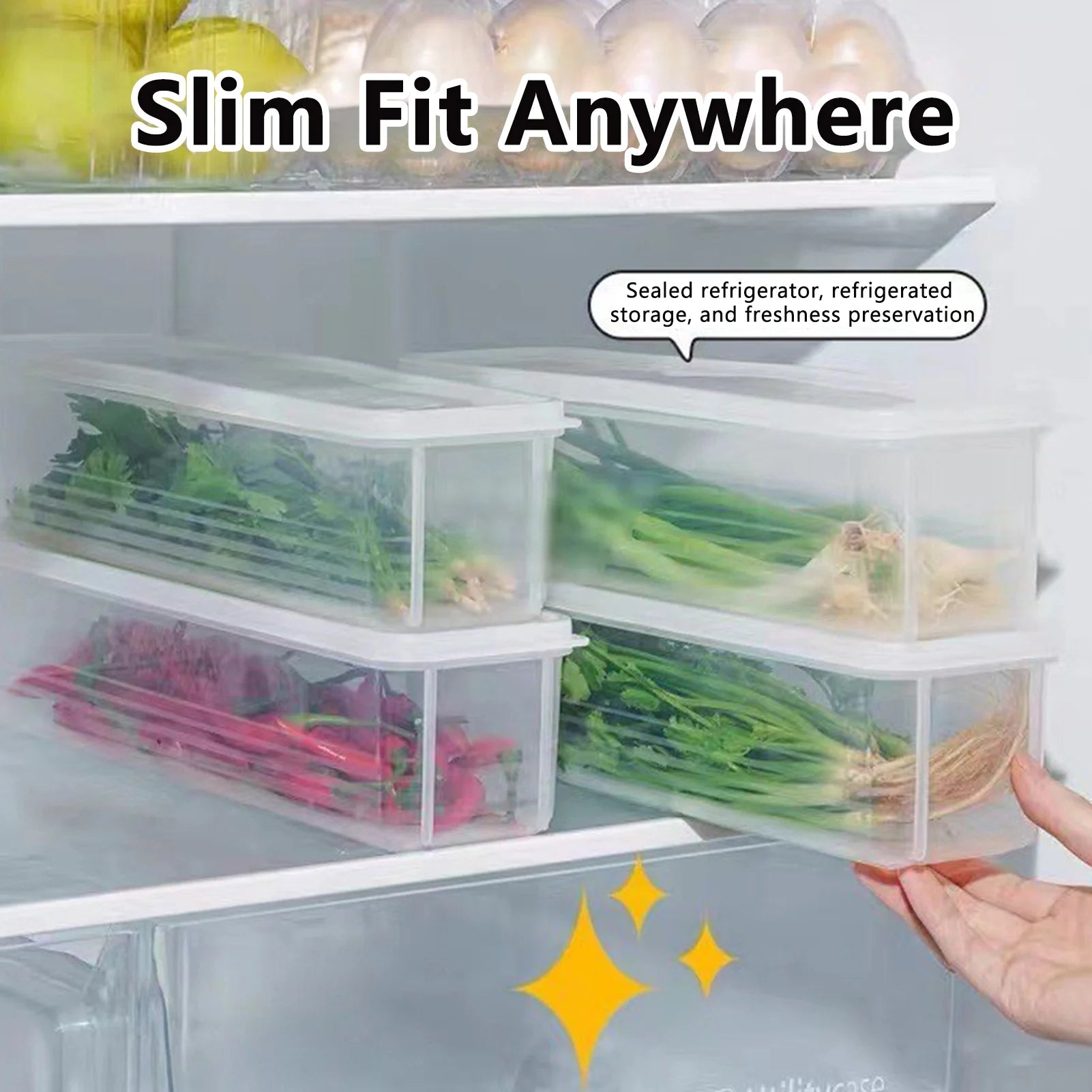 Cilantro Scallion Storage Box Refrigerator Fresh Keeper Container With Lid Vegetables Eggs Noodles Sealing Kitchen Organizer