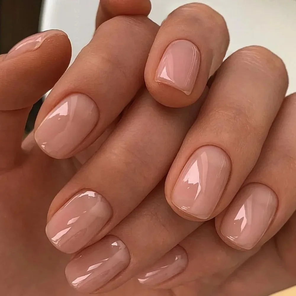 24 PCs Short French Solid Minimalist Nails with 1 Jelly Gel and 1 Nail File