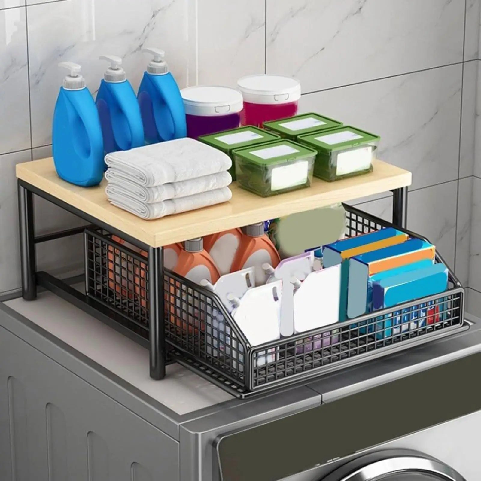 Kitchen Microwave Rack Storage Box Drawer Space Saving Countertop Storage Rack Suitable for Appliances Tableware