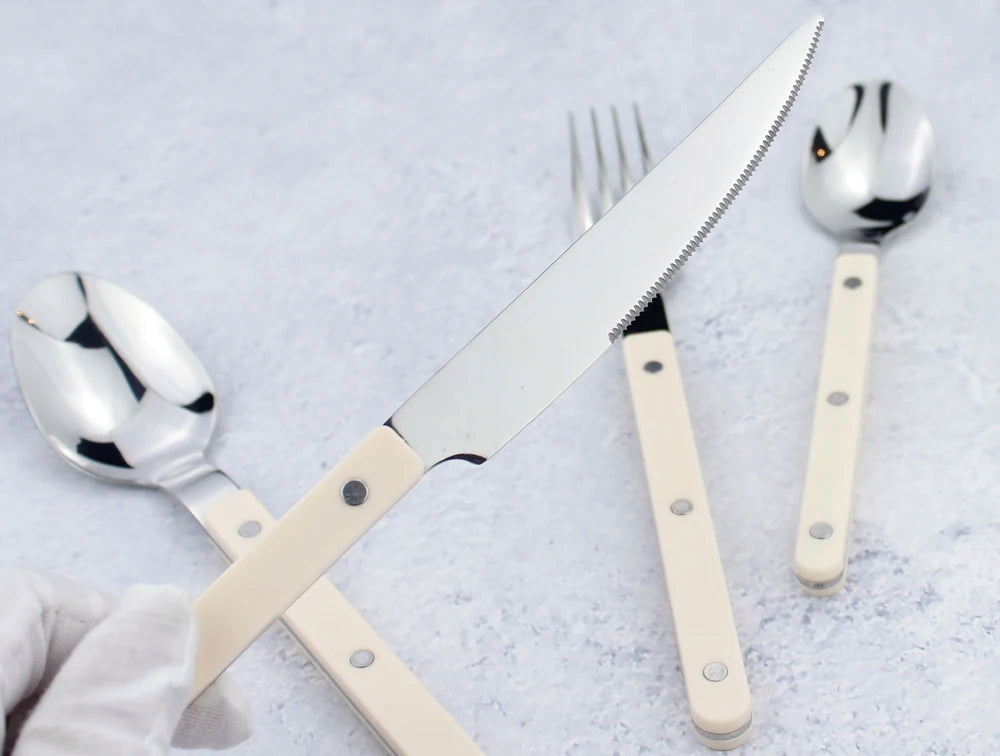 Fashionable Design Top Mirror Polishing Cutlery Sets Stainless Steel 18/8(304) ABS Handle With Rivets Silverware Set For Kitchen
