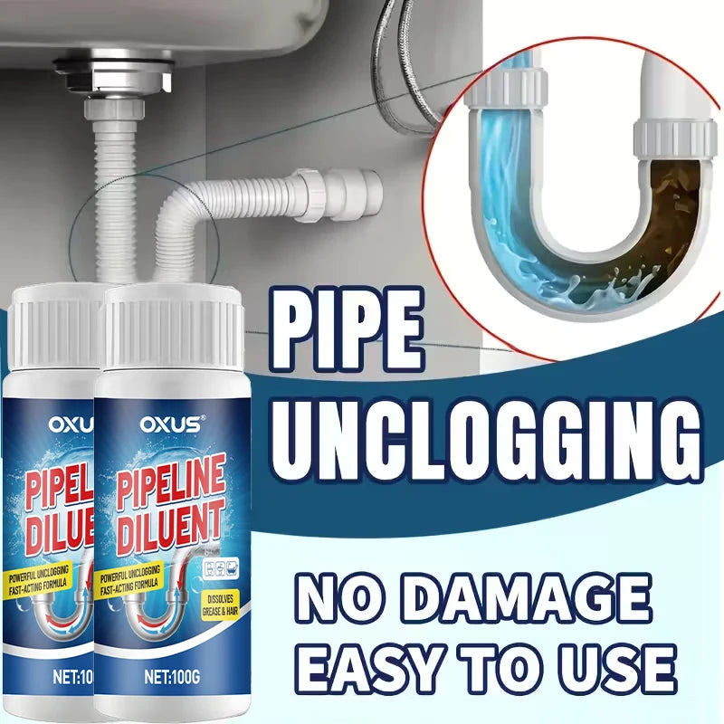 Multi-Purpose Kitchen Drain Unblocker Powder Dissolves Hair & Grease, Prevents Blockages, Easy to Use for Sink & Pipe Cleaning