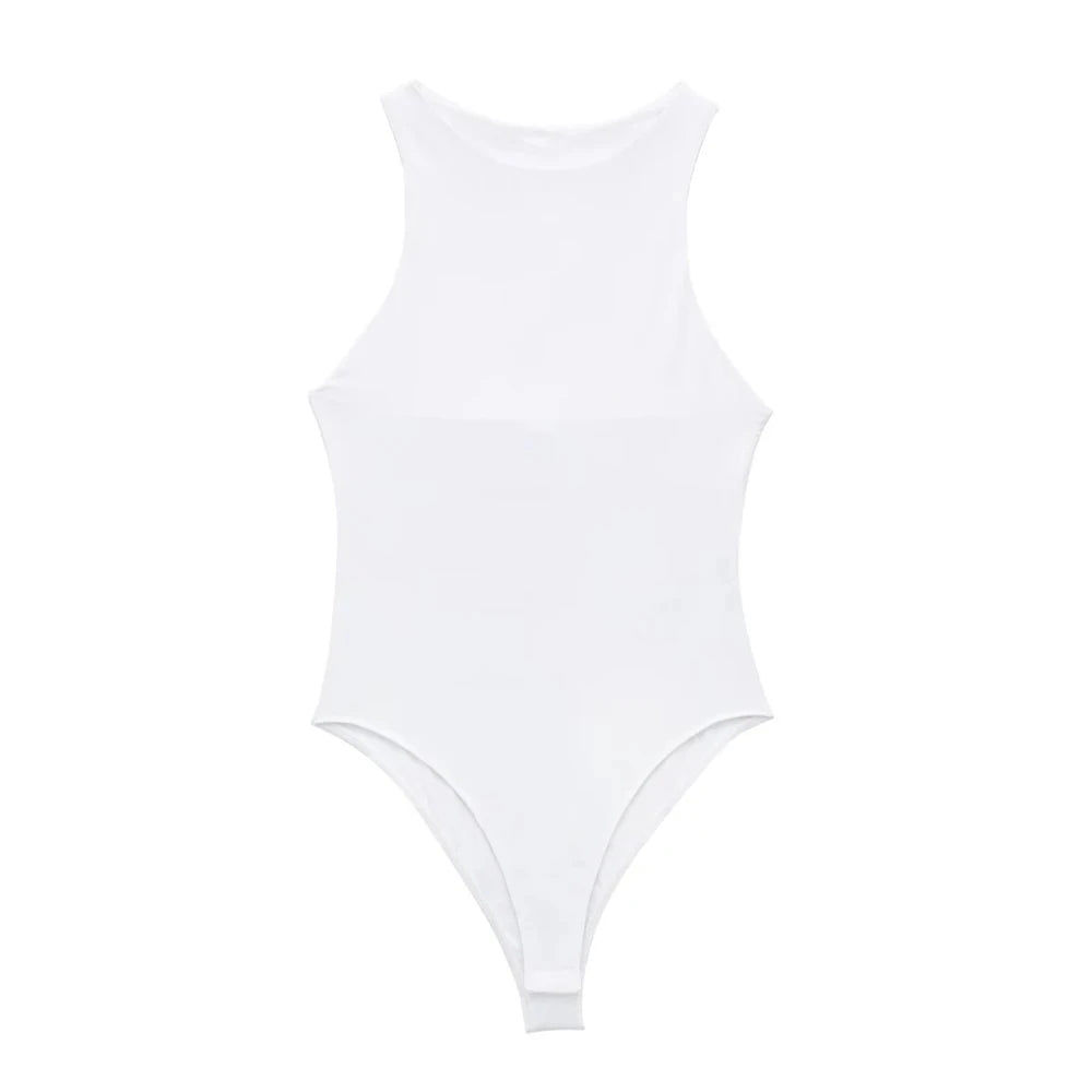 Women Fashion With Halter Neck Skinny Bodysuit Sexy Sleeveless Snap-button Female Playsuits Mujer