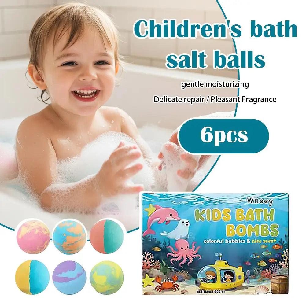 New 6pcs Bath Bombs Set For Kids Handmade Natural Mega Bubbles Surprise Funny Skin Friendly Bubble Bathing Kit Ocean Toys Gift ﻿