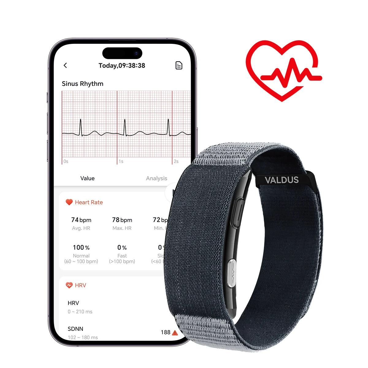 VALDUS Long Batterylife VITRO Smart Screenless ECG Health Care Heart Rate HRV Activity Fitness Tracker Band Smart Bracelet