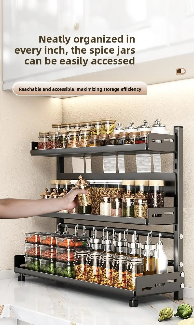 Kitchen Countertop Organizer Rack with Adjustable Feet Knife Storage and Removable Shelves for Cooking Essentials Use
