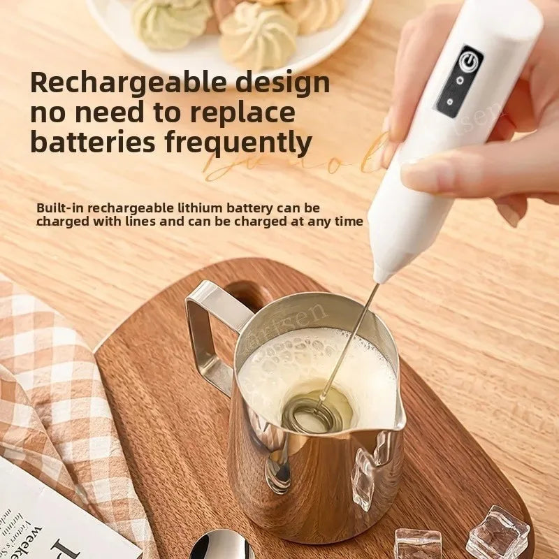 Wireless Milk Frother Electric Type-C Handheld Blender Stainless Steel Mini Coffee Maker Whisk Mixer For Coffee Cappuccino Cream