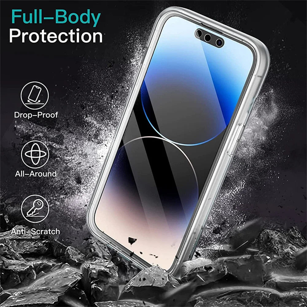 360 Full Body Front Back Clear Protective Phone Case For iPhone 17 16 15 12 13 14 11 Pro XS Max 7 8 Plus Soft Hard Back Cover
