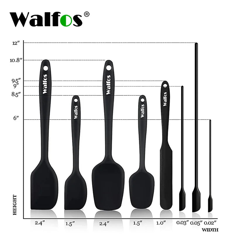 WALFOS Food Grade Non Stick Butter Cooking Silicone Spatula Set Heat Resistant Kitchen Silicone Scraper Spatulas & Mini Spatulas