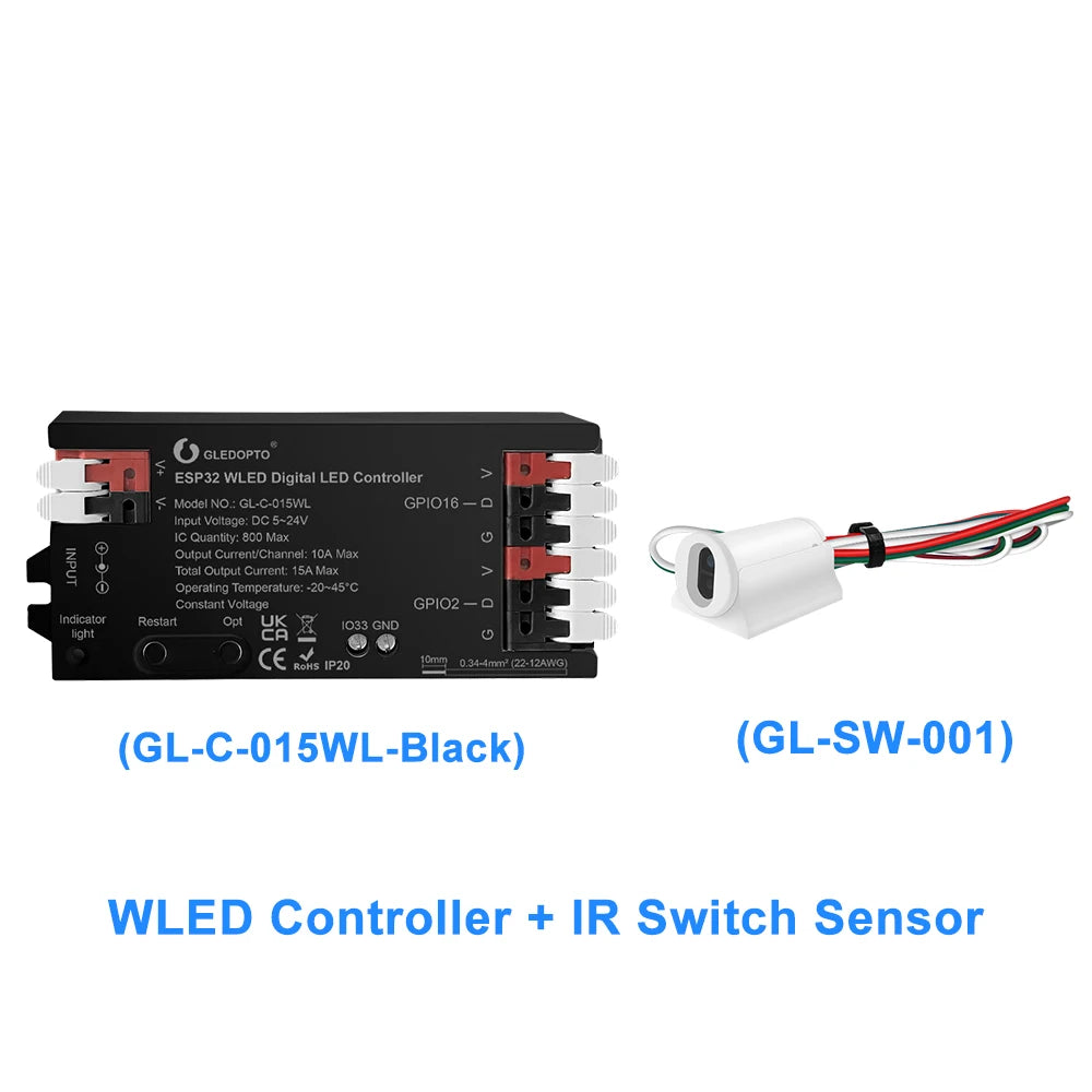 GLEDOPTO ESP32 WLED LED Controller RGBIC LED Strip Light Dynamic Lighting IR Switch Sensor Gesture-Aware Trigger WS2811 SK6812