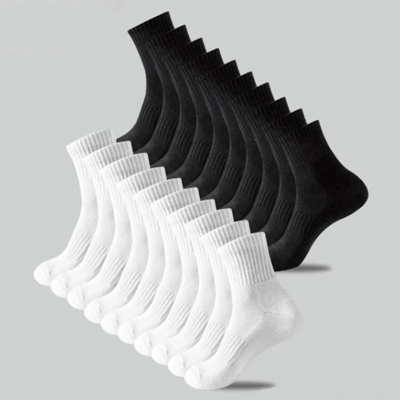 10/20/30 Pairs Neutral Solid Color Mid Calf Round Neck Socks Spring Autumn Sweat Absorbing Breathable All Season Sports Socks