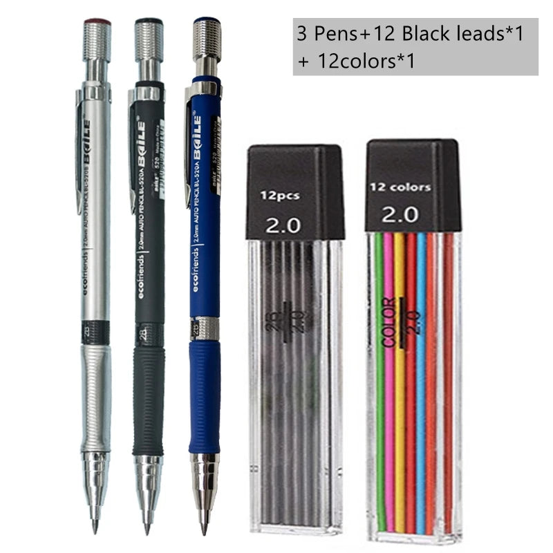 2.0mm Mechanical Pencil With Black/Color Lead Refill Automatic Pencil Art Drawing Painting Sketching School & Office Stationery