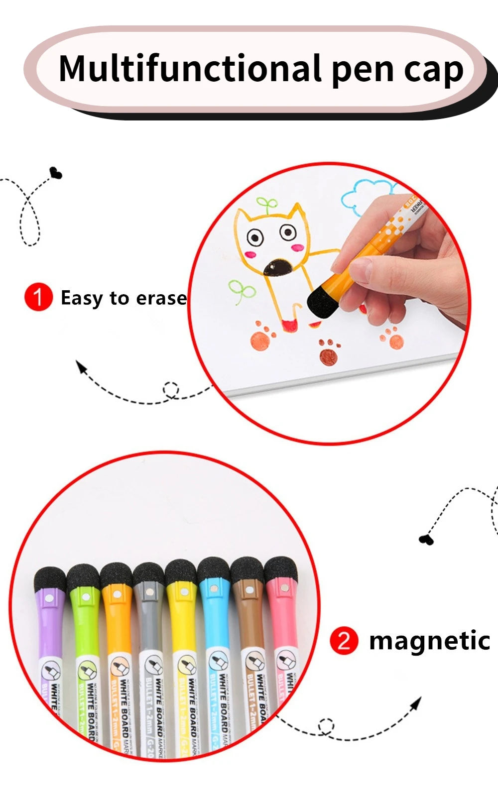 Gxin G-208 8Pcs Erasable Markers Set Colors Magnet Whiteboard Ink Pens School Teacher Resources Graffiti Drawing.Color Markers.