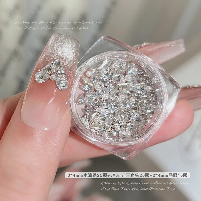 50PCS 3D Mini Zircon Nail Art Rhinestone Crystal Diamond Accessories For Glitter Manicure Nails Decoration Supplies Material