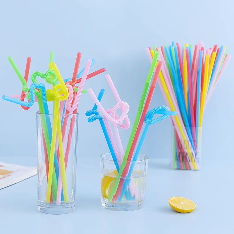 100pcs/pack Colorful Black Drinking Kunstst of Straws Bar Party Wedding Kitchen Pajitas Plastique Beverage Straws