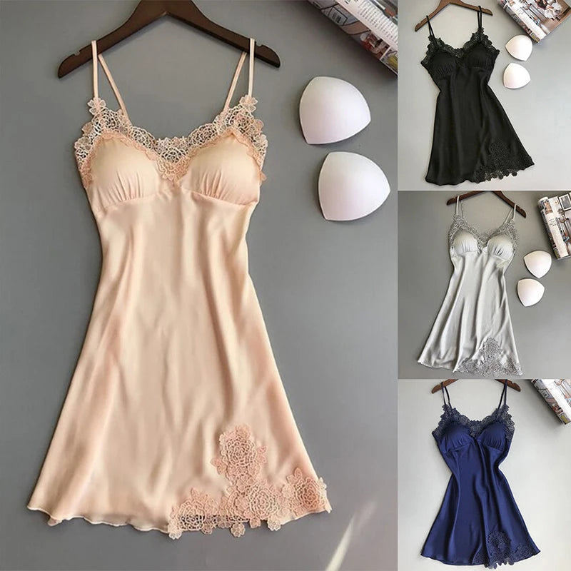 Ladies Spring And Summer Ice Silk Thin Halter Home Service Satin Night Dresses Sexy Pajamas Women's Silk Suspender Nightdress