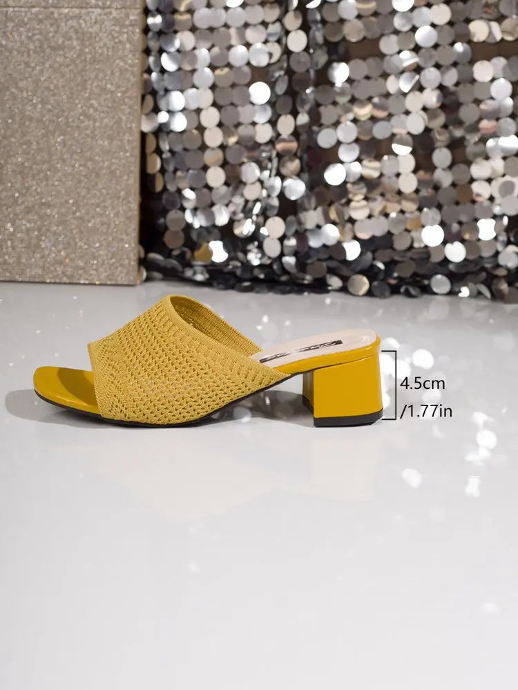 Summer Plus Size High Heel party Sandals Knitted Breathable Block Heel Sandals Fashion casual Brown Comfortable Women's Shoes