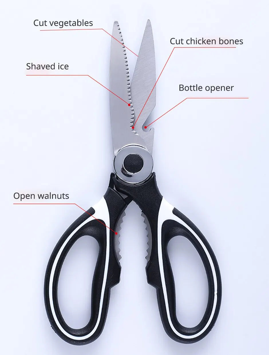 Stainless Steel Kitchen Scissors Multifunctional Household Chicken Bone Scissors With Lid Can Be Opened To Clip Walnuts