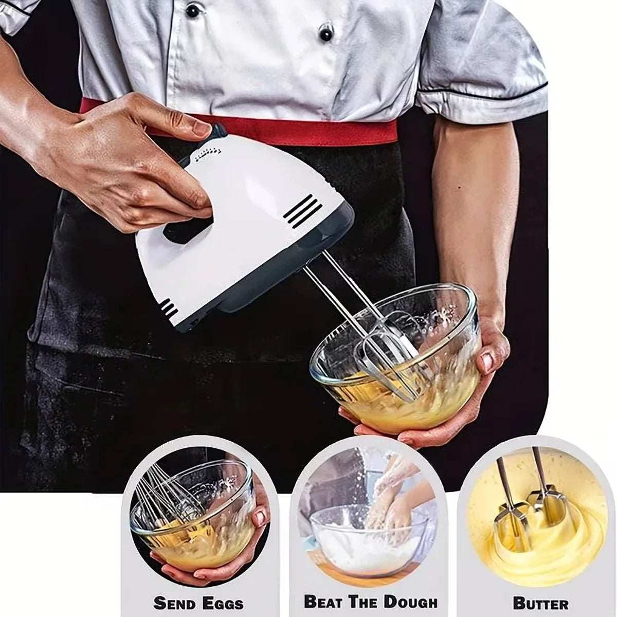 Handheld Electric Egg Beater 7-Speed Mini Automatic Mixer for Egg White And Cream with EU/US Plug Household Kitchen Tool