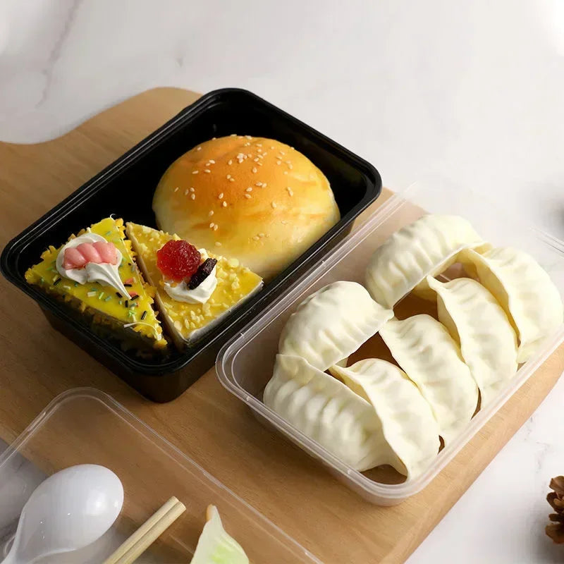 20 PCS/1000ml Thickened Disposable Takeout Lunch Box Tableware Can Be Heated Rectangular Black Plastic Bowl Food Packaging