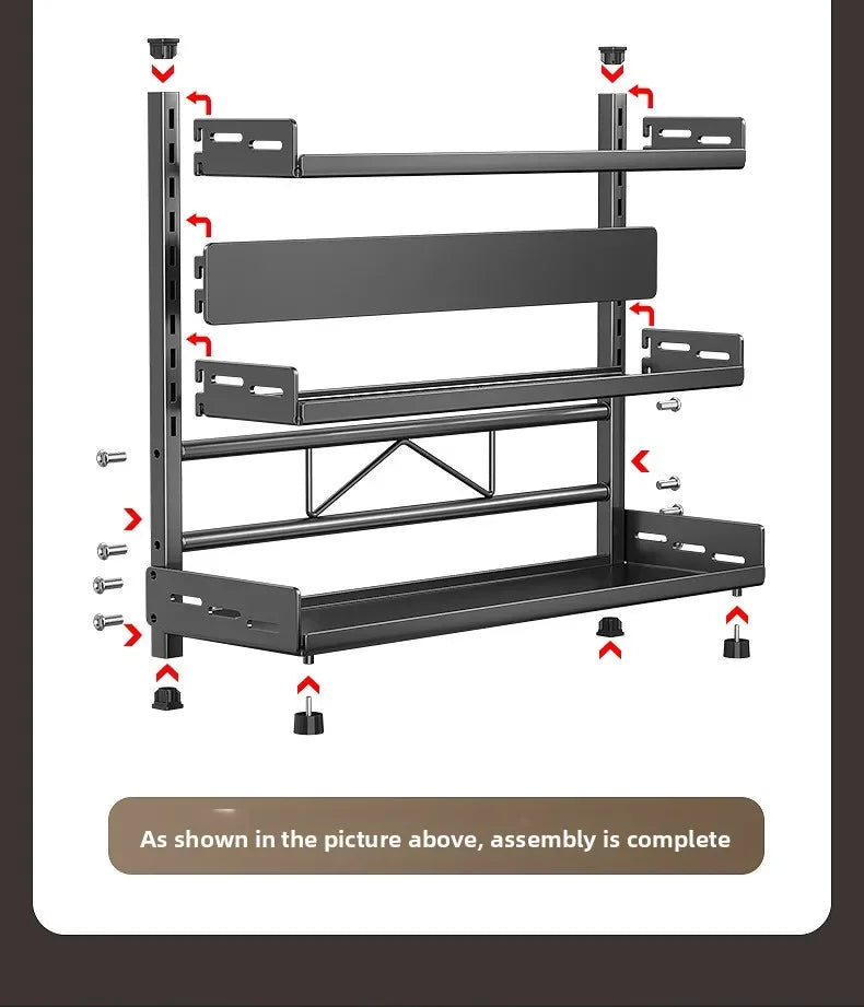 Kitchen Countertop Organizer Rack with Adjustable Feet Knife Storage and Removable Shelves for Cooking Essentials Use
