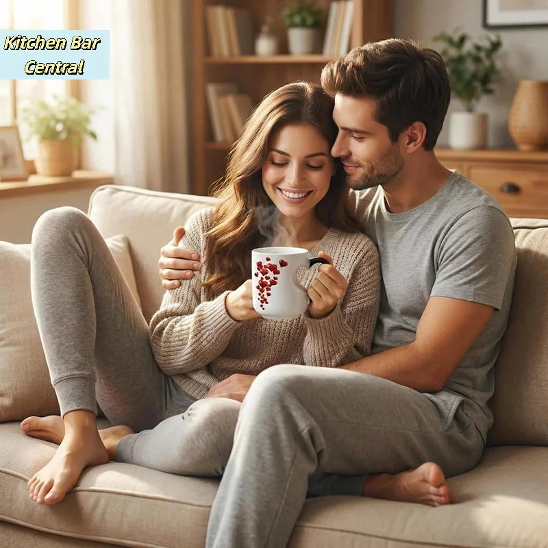 【Heart-Shaped Color Changing Magic Ceramic Mug Funny Color Changing Coffee Cup With Handle That Reveals Surprise Design】
