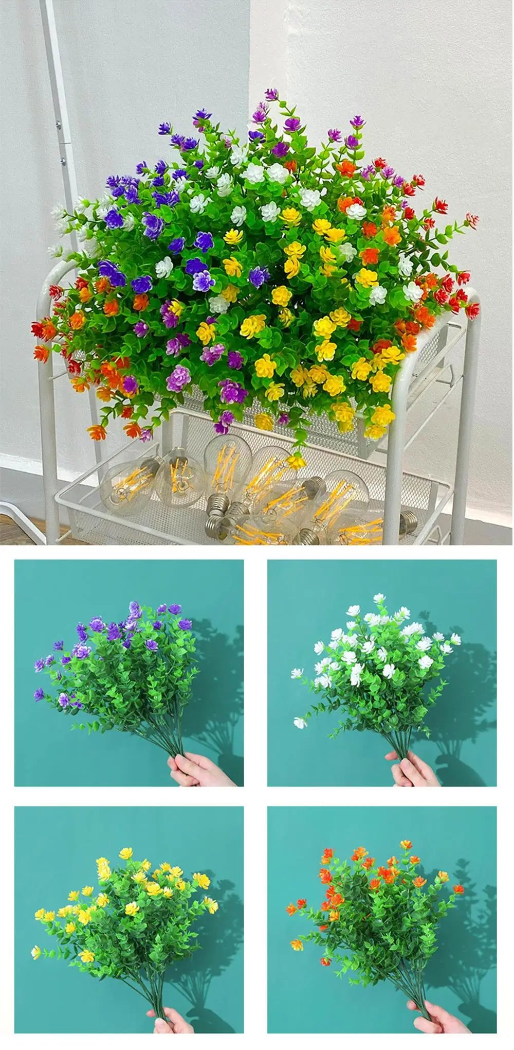 1 Bundle Artificial Flowers Outdoor UV Resistant Shrubs Plants Fake Flower Greenery for Office Kitchen Wedding Garden Decor