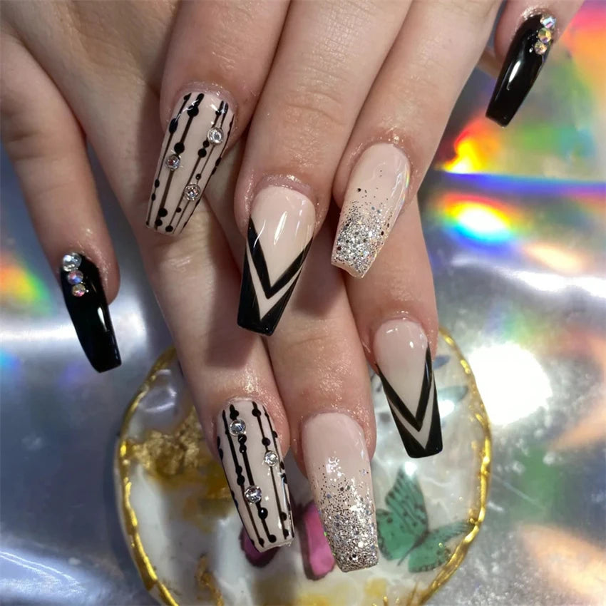 24Pcs/Set Love Ballerina Press on Nails Sets Free False Nails Adhesive Full Cover Artificial Art Fake Nail Professional Material