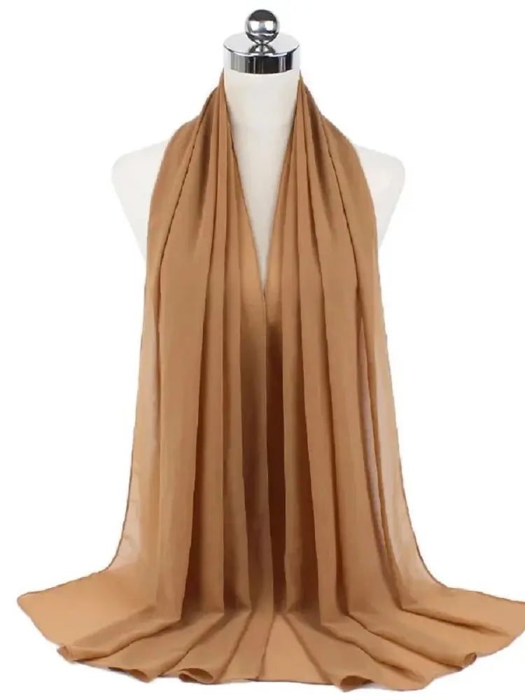 New Fashion Women Solid Chiffon Headscarf Ready To Wear Instant Hijab Scarf Muslim Shawl Islamic Hijabs Arab Wrap Head Scarves