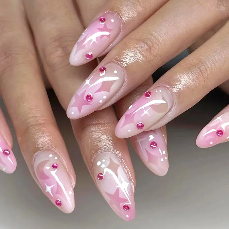 24Pcs/Set Love Ballerina Press on Nails Sets Free False Nails Adhesive Full Cover Artificial Art Fake Nail Professional Material