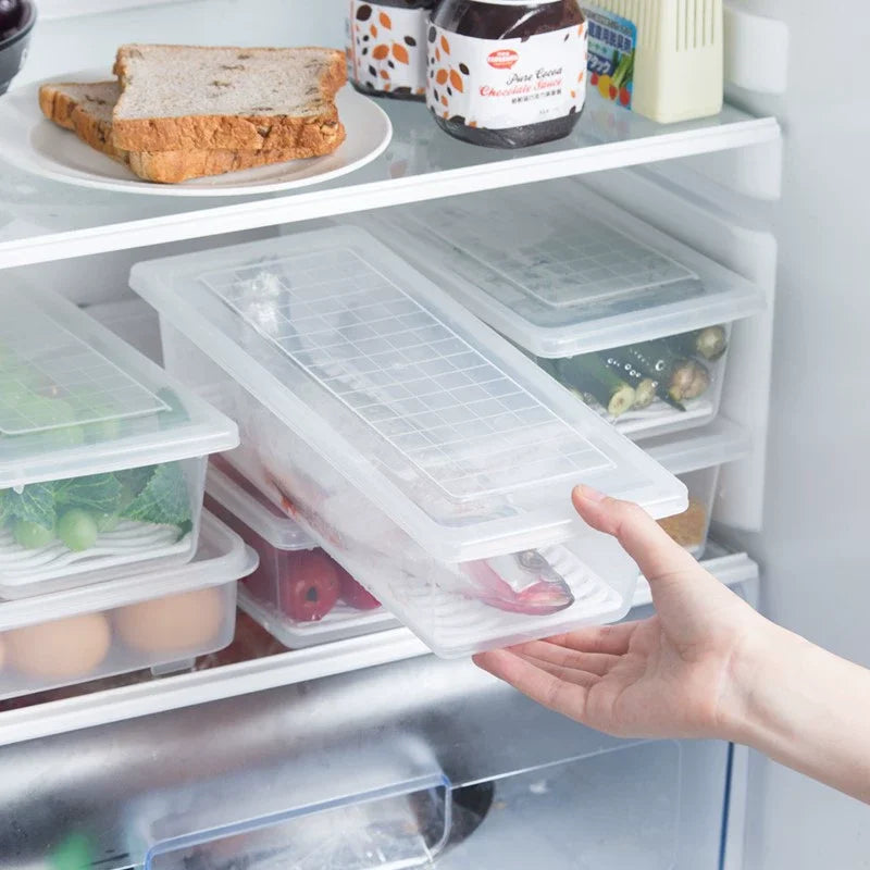 2pcs Airtight Stackable Food Storage Containers Set with Lids & Detachable Drain Tray - Reusable Refrigerator Organizer Boxes