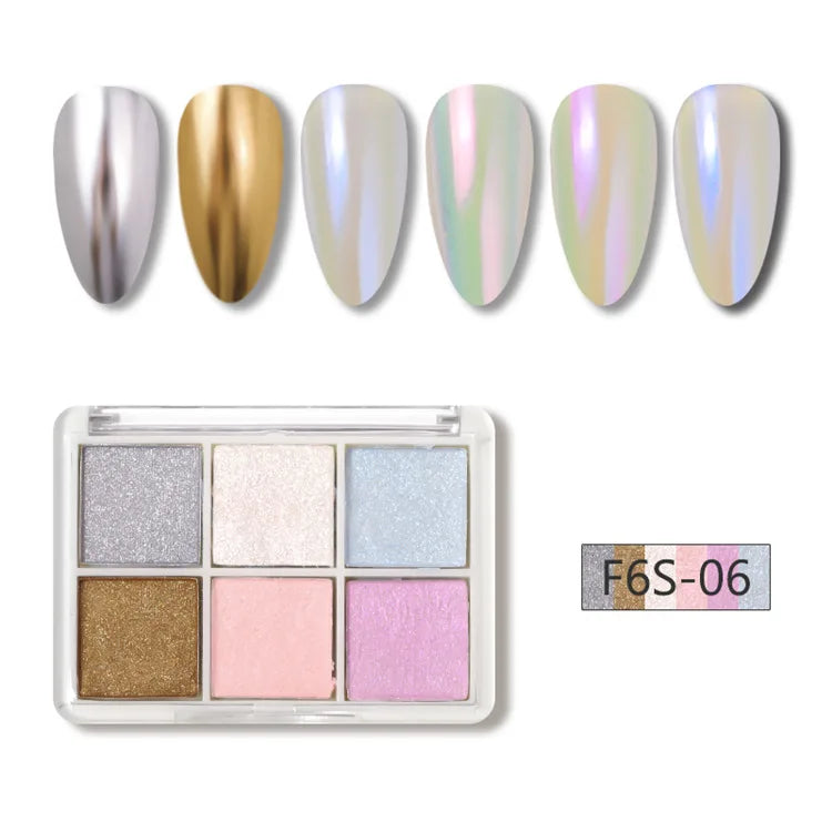 6Colors/Set Solid Magic Mirror Nail Art Powder Aurora Metallic Effect Chrome Glitter Pigment Holographic  Eye/Nails Decor Dust