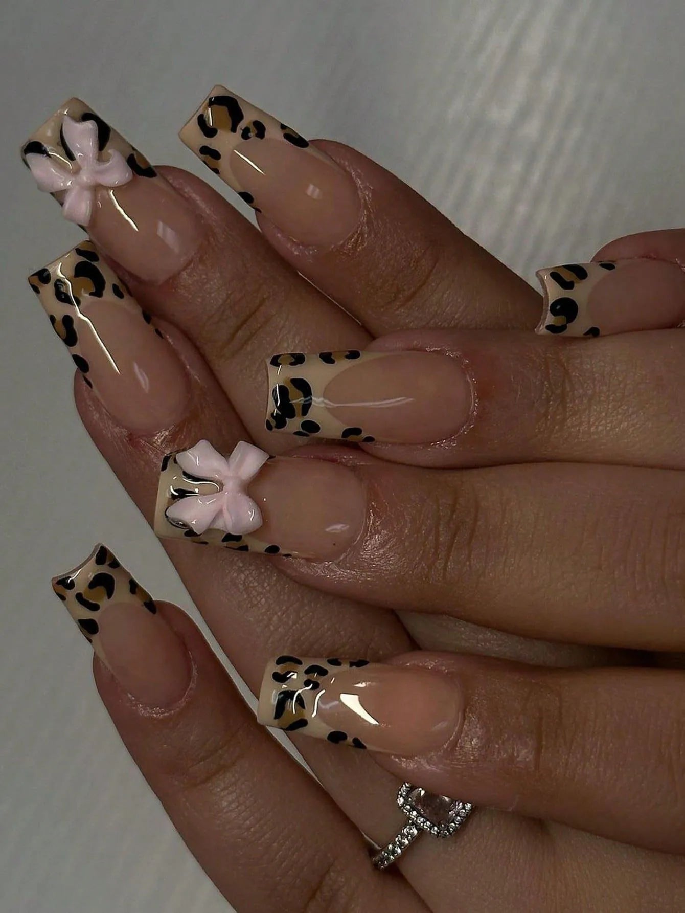 24PCS- Long coffin shaped fake nails, pink three-dimensional butterfly, pink flower decoration, suitable for dating, dinner