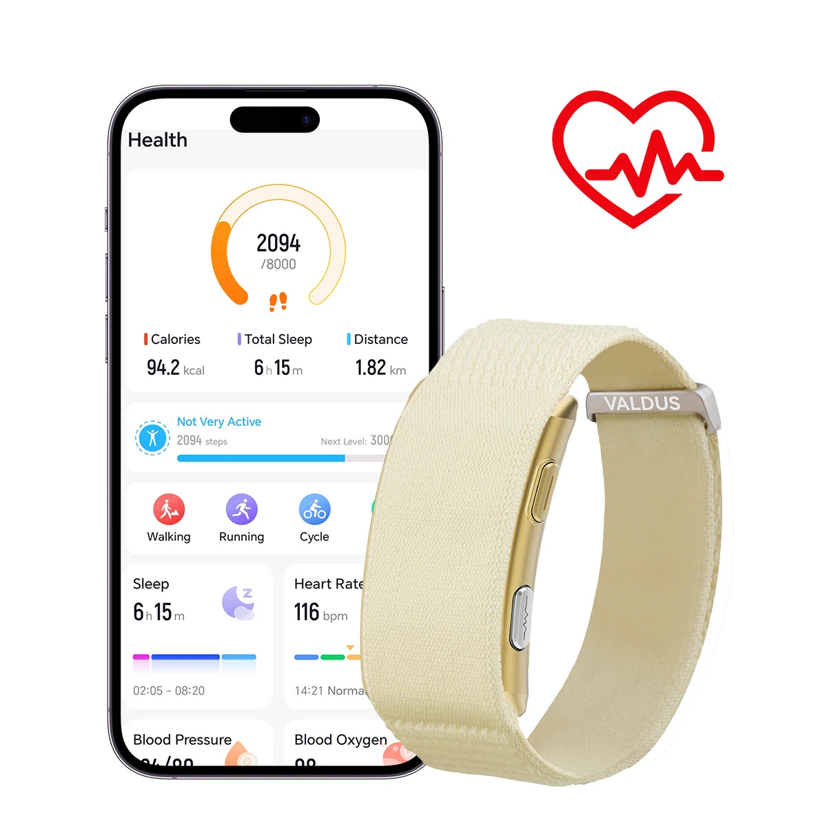 VALDUS Long Batterylife VITRO Smart Screenless ECG Health Care Heart Rate HRV Activity Fitness Tracker Band Smart Bracelet