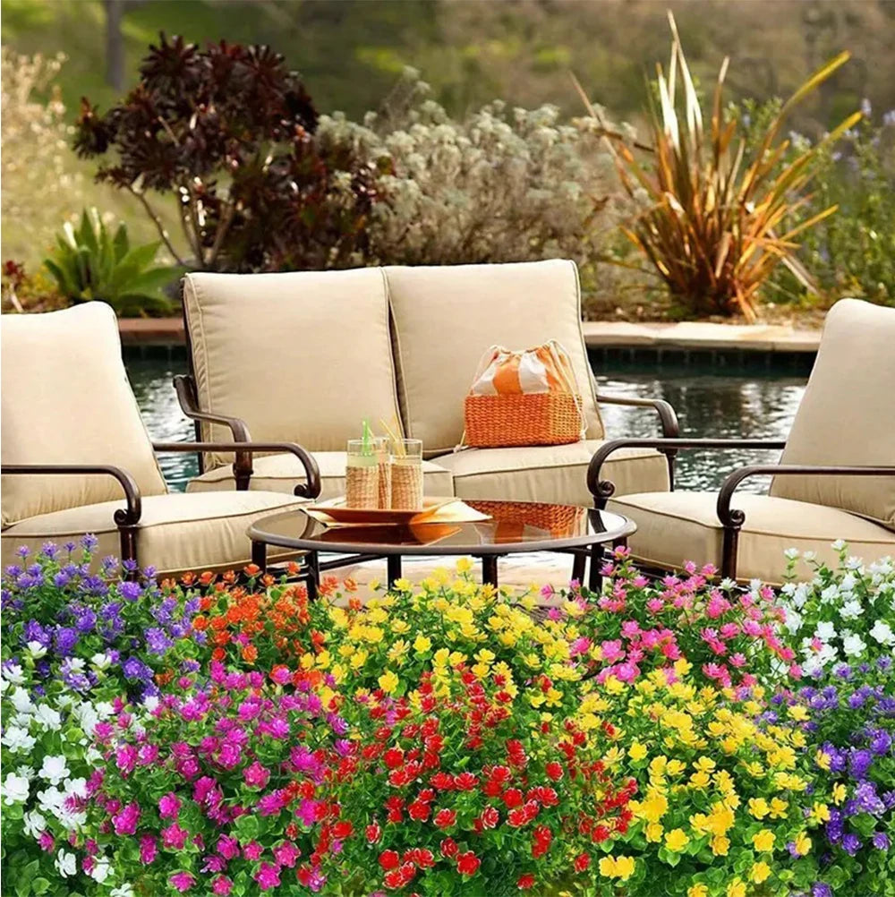 1 Bundle Artificial Flowers Outdoor UV Resistant Shrubs Plants Fake Flower Greenery for Office Kitchen Wedding Garden Decor