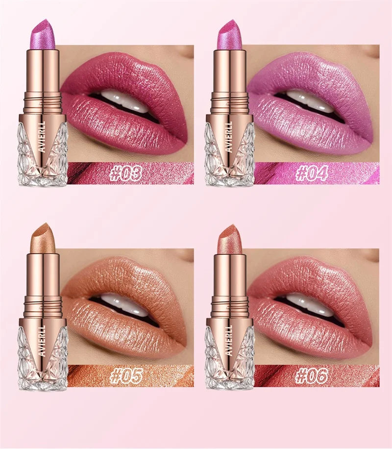 10 Colors 3 in 1 Pearlescent Lipstick Long Lasting Moisturizing Sparkling Quicksand Gold Lip Gloss Pearl Shimmer Sexy Lip Makeup