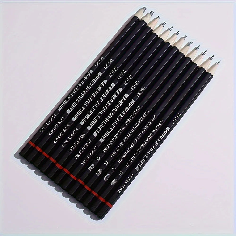 12 Pcs Premium Wood Sketching Pencils Set Professional Drawing 2H-8B Graphite Drawing Pencils for Artists School Art Supplies