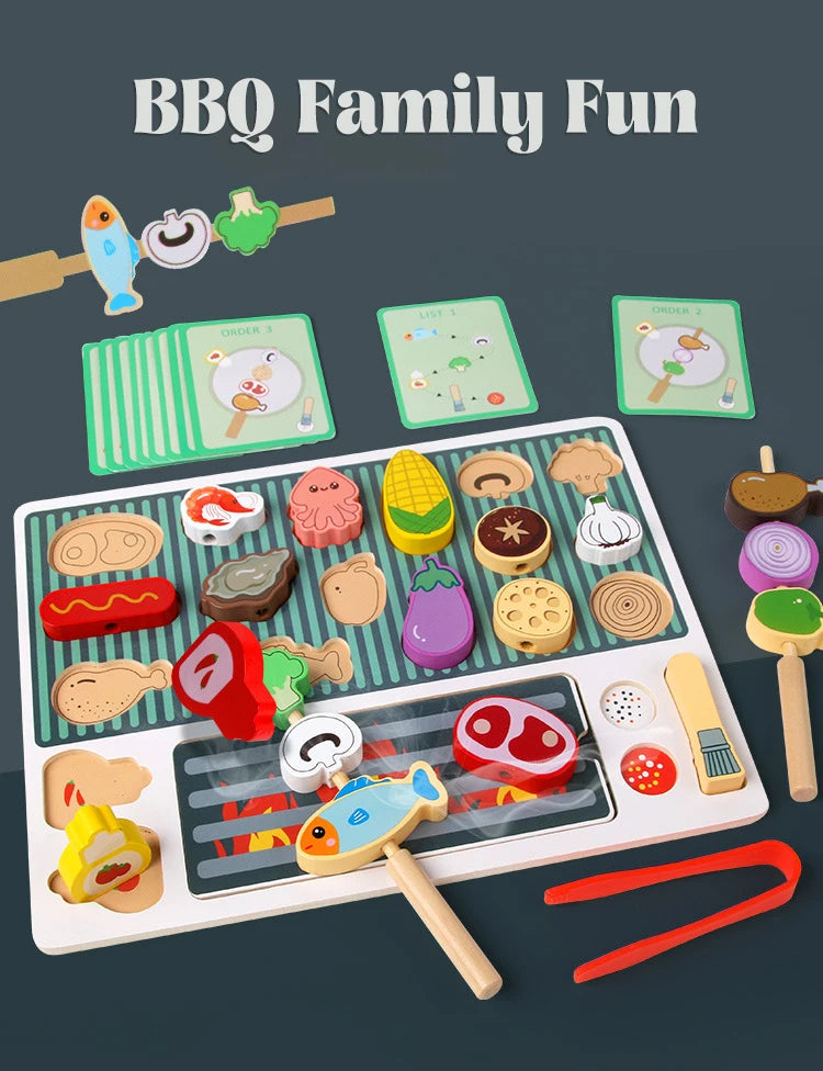 Simulation Kitchen Pretend Toy Wooden Toddler DIY BBQ Toy Set Classic Game Montessori Educational Toy For Children Kids Gift