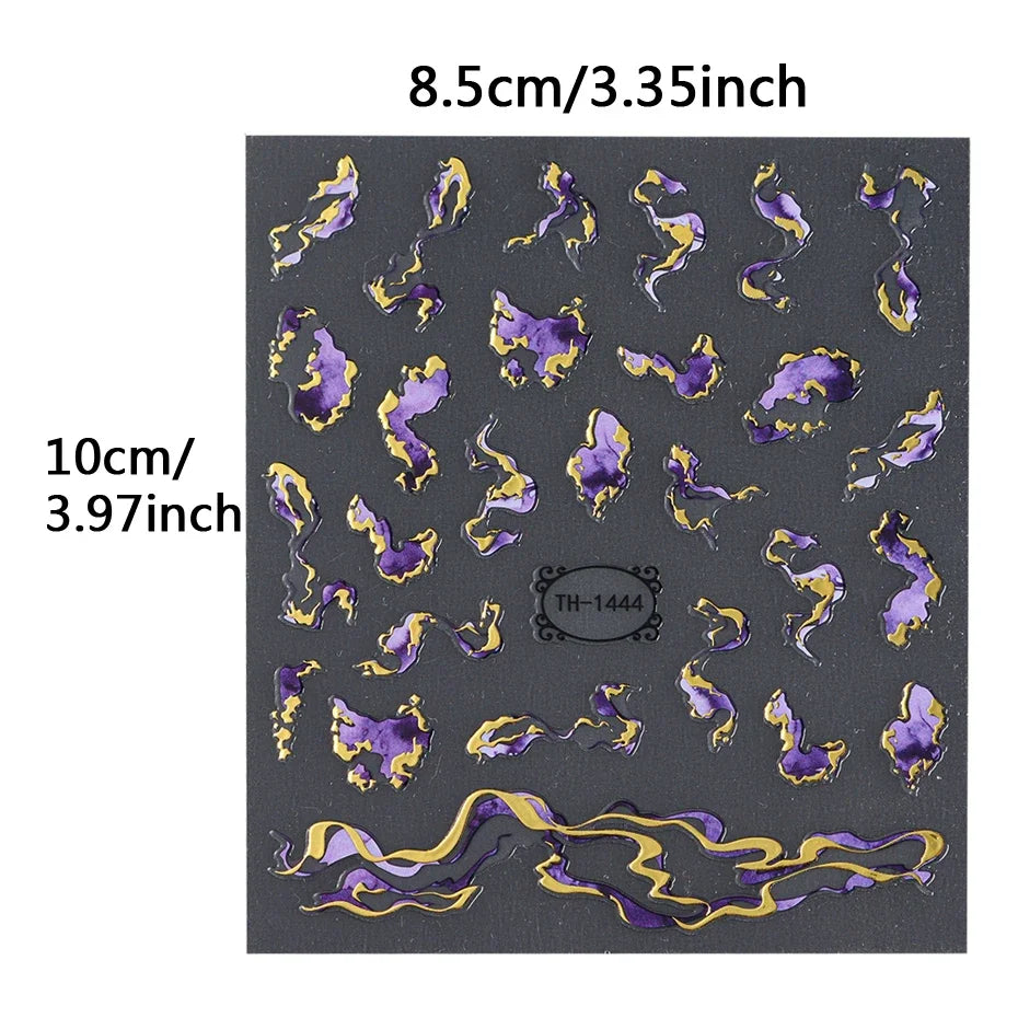 Nails Stickers Purple Blue Brown Ink Design Decals Gold Decorations Art Self-Adhesive Holographic Gel Slider Manicure Supplies