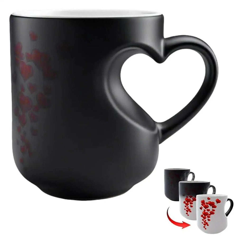 400ml Color Change Mug Heart Shape Handle Milk Juice Cup Ceramic Heat Activated Mug Thermochromic Bar Coffee Tea Water Dispenser